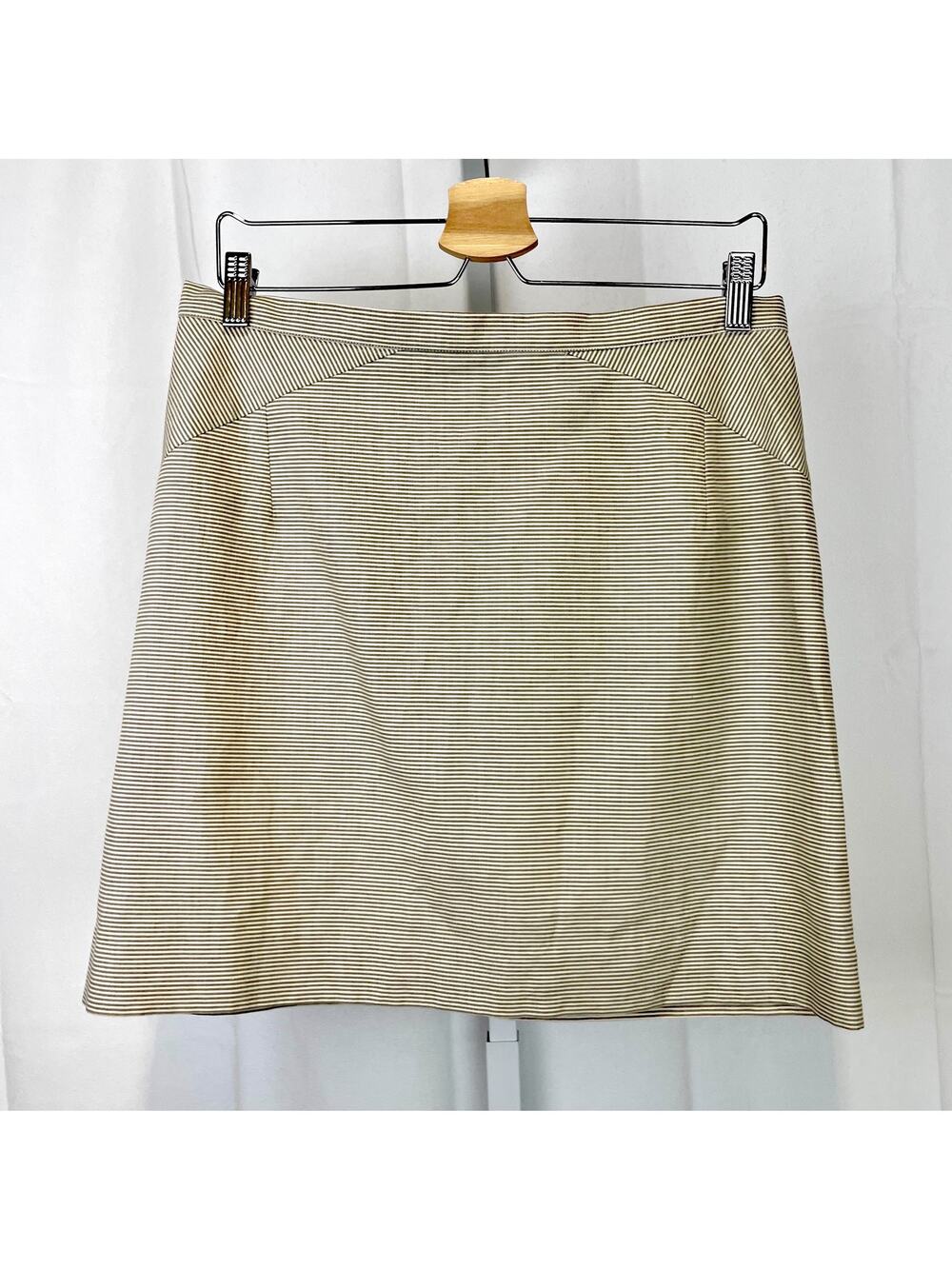 ANNE WILLI Paris Striped Mini Skirt Cotton Beige Gray White Size 2 US M 8 10